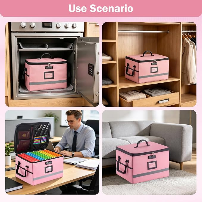 EXLIFBAG File Organizer, Fireproof File Box with Lids, Important Document Organizer Box with Lock, Portable File Folder Organizer with Handle