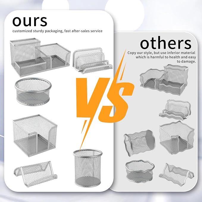 Desk Organizer for Office, 6 Pieces Mesh Desk Multi-functional Storage Set Office Supplies Accessories (Silver)