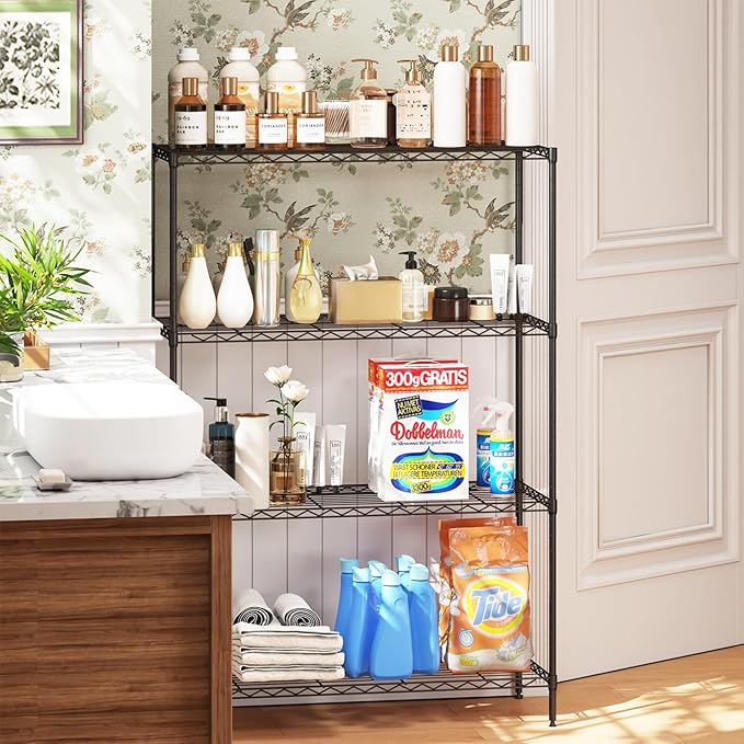 FDW | 4-Tier Wire Shelf | 35" x 13" x 53" | Black | Storage Shelves with Adjustable Racks, Holds upto 800 lbs | Rust-Resistant, No-Tool Assembly | For Home, Garage