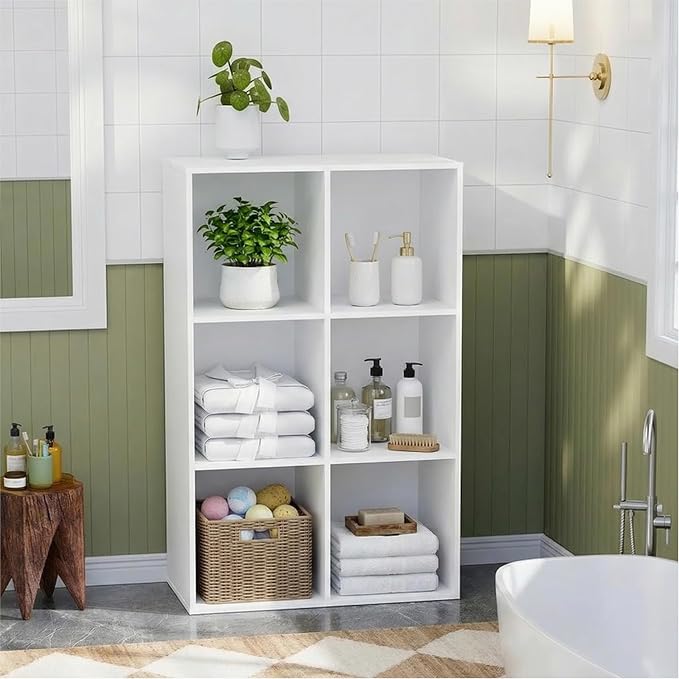Simple Deluxe 9 Cube Storage Organizer, 3 Tier Stackable Bookshelf, Open Cube Bookshelf with 5 Removable Back Panels, Suitable for Living Room, Bedroom, Home Office, 36" L X 11.6" W X 36" H, White