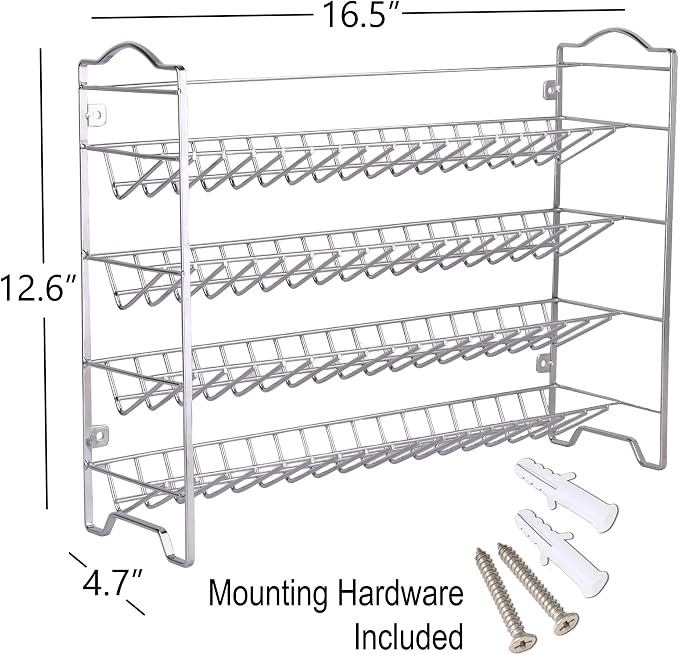 SWOMMOLY Spice Rack Organizer with 36 Spice Jars 4 oz and 396 Spice Labels | Chalk Marker, Funnel Set, Spice Organizer for Cabinet, Countertop, Pantry, Cupboard & Wall Mount, 16.5" W × 12.6" H, Silver
