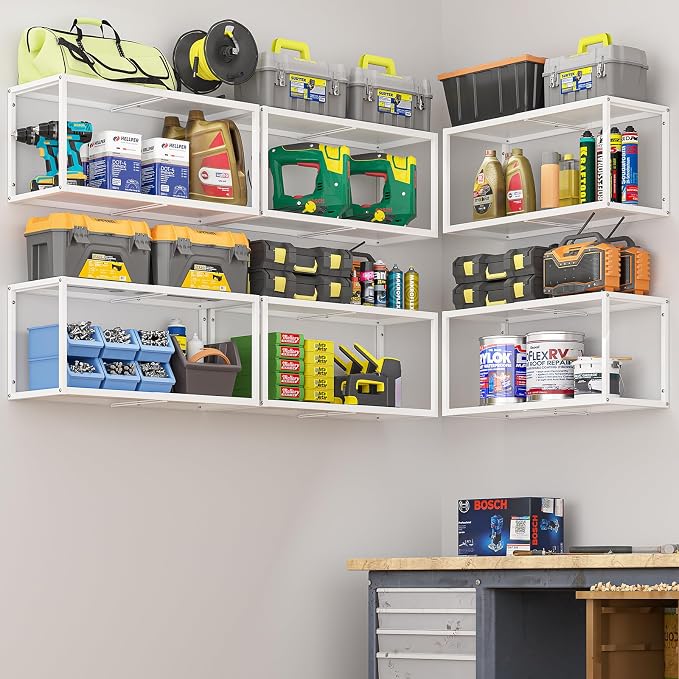 ThreeHio 2 Pack Expandable Garage Shelves Wall Mount, Heavy Duty Garage Wall Shelving, Hanging Storage Rack Metal Shelving for Garage Organization, Floating Shelves for Laundry bathroom Living Room