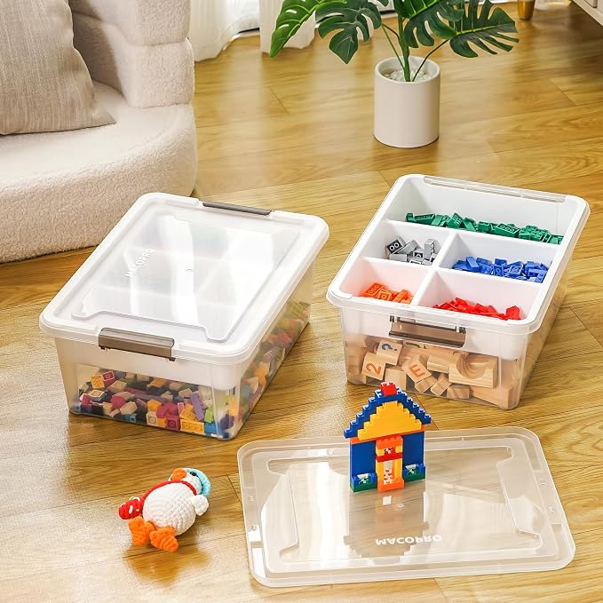 17QT Clear Plastic Craft Storage Box with Removable Tray & Lid - 2 packs | white container, art supply organizer for playdoh, sewing, beads & craft tools, space-saving stackable bins