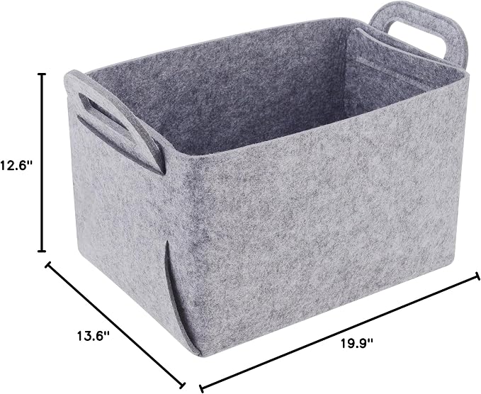 Storage Basket Felt Storage Bin Collapsible& Convenient Box Organizer with Carry Handles for Office Bedroom Closet Babies Nursery Toys Laundry (Light grey, 19.9inch(L)×13.6inch(W)×12.6inch(H))