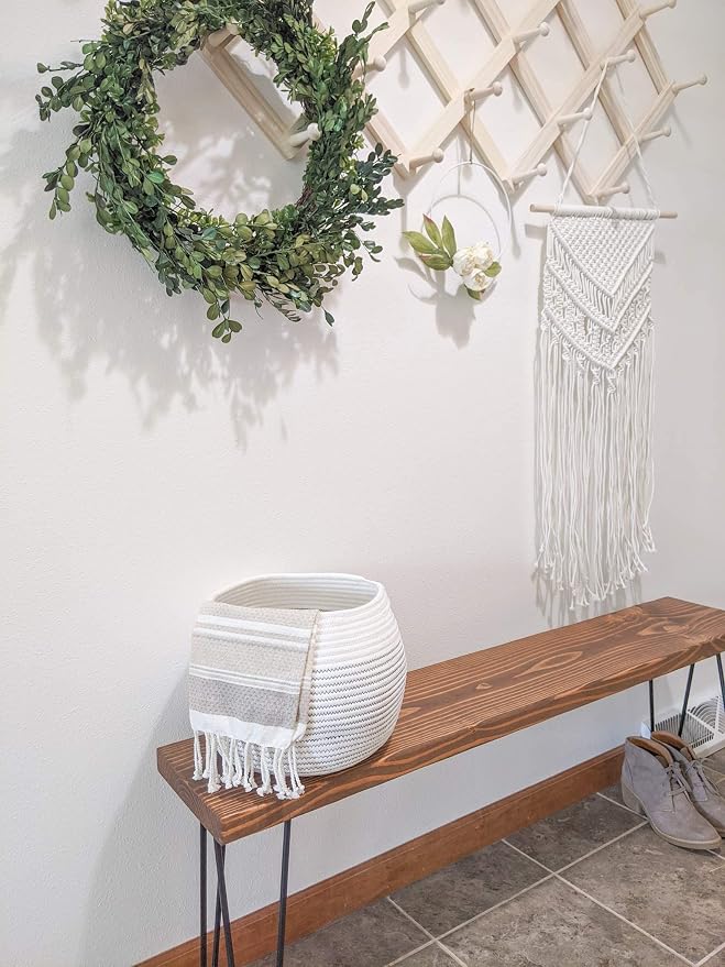 Goodpick Round Woven Storage Basket for Shelves, 12.5" x 8.3", White | Cotton Rope Small Basket with Handles, Stores Towels Dog Cat Toys, Plants, Great for Living Room & Bedroom Décor