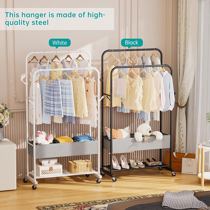 SINGAYE Wardrobe Standing Closet Clothing Rack With Shelf Hanging Clothes | Wardrobe Open Compact Small Metal Garment Hanger Stand Alone Free Standing Black Closet Rack Storage Organizer Heavy Duty