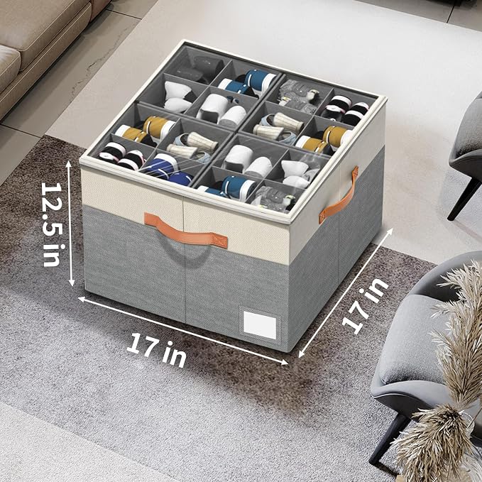 Aokeyee Shoe Organizer for Closet,2 Pack Foldable Shoe Storage Organizer Box Bin with Adjustable Dividers and Clear Cover, Fits up to 16-32 Pairs