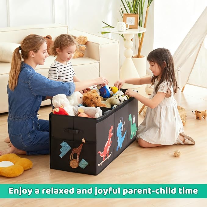 Extra Large Toy Box with Lid,Dinosaur Collapsible Toy Storage,Black | 40"x14"x16",150L Large Capacity,Sturdy Kids Organizer,Toybox,Toy Chest for Boys & Girls,Living Room,Nursery,Bedroom,Playroom