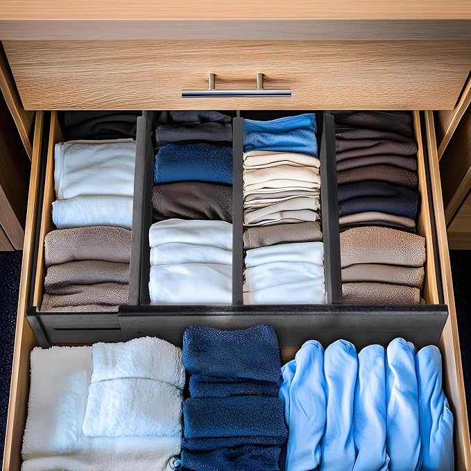 Utoplike Bamboo Drawer Dividers Large, 4" High Kitchen Drawers Organizers | For Utensils, Clothing,Spring Loaded, Works in Bathroom, Dresser, Desk, 4 PCS, Black, Fit for 18.6" to 20.6" Inner Drawer