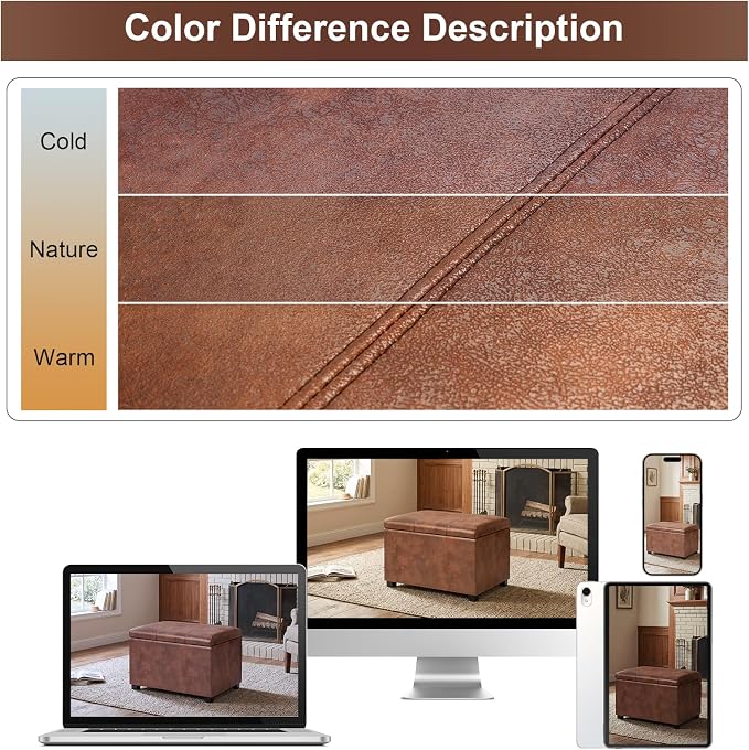 24" Leather Storage Ottoman Bench, Rectangle Foot Rest Stool for Living Room, Bedroom, Entryway, Coffee