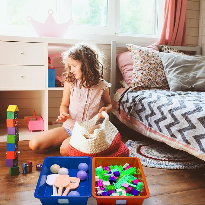 24 Pack Classroom Cubby Storage Bins Plastic Stackable Storage Bins with Labels Cubby Organizer Containers for Classroom School Toy Book Organization(14 x 10 x 3 Inch,Colorful)