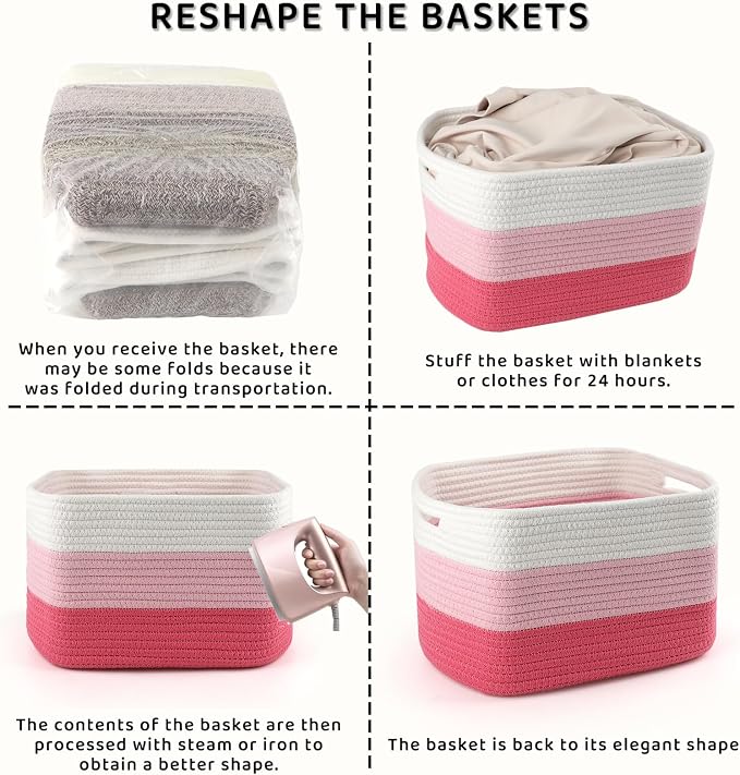 4 Pack Storage Baskets for Organizing, 11''Lx9''Wx8''H Woven Baskets for Storage Toys, Towels, Books, and Clothes, Cotton Rope Basket for Shelves with Handle