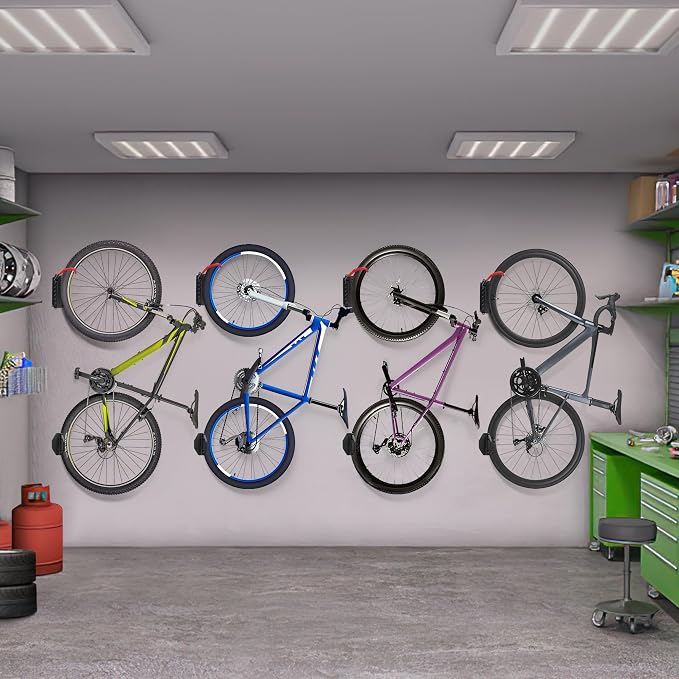 Swivel Bike Wall Mount, Bike Hangers for Garage, Space-Saving Bike Storage, Sturdy Bicycle Rack Can Holds Up to 77 lbs, Easy Install, 4 Pack