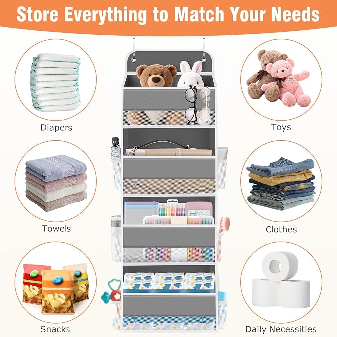 Over The Door Organizer Storage Large Capacity Hanging Bedroom Storage | 4 Shelves, 40 LB Capacity, Foldable Mesh Design, Clear Window, Sturdy, Large Storage Organizer for Nursery, Pantry & Closet