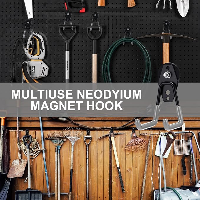 Landhoow 10 Pcs Large Magnetic Hooks Heavy Duty Garage Magnet Hooks Strong Storage Utility Magnetic Hangers with Anti Slip Rubber Coating for Indoor and Outdoor Hanging (Grey)