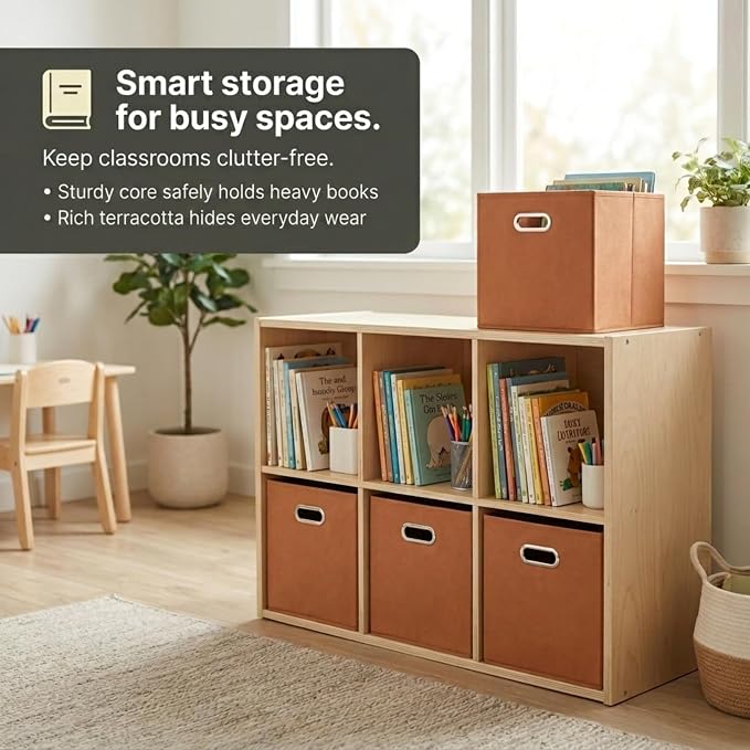 Household Essentials Fabric Storage Bins 6 Piece Set, Terracotta Color