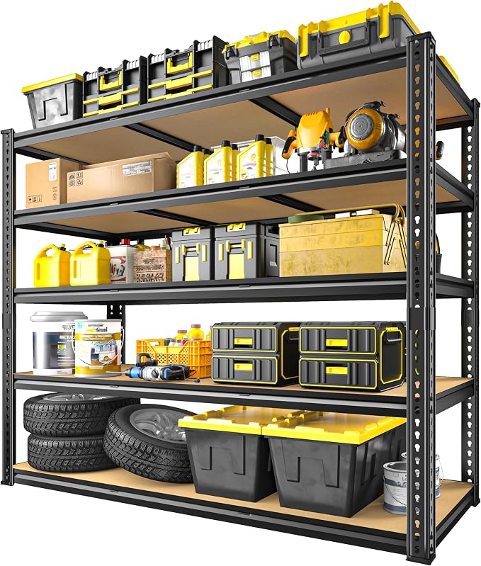 48" W Garage Shelving Heavy Duty 2800LBS Garage Storage Shelves, 5 Tier Adjustable Metal Shelving Unit Utility Rack Shelf for Warehouse, Pantry, Closet, Kitchen 72" H x 48" W x 18" D, Black,2PCS