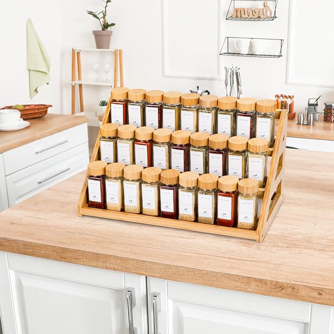 Spice Rack, Spice Organizer -3 Tier Bamboo Spice Racks, Solution for Spice Storage in Kitchens, Countertops,Storage Rooms and Other Places