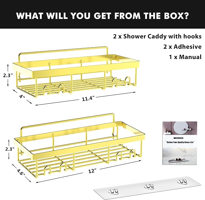Moforoco Shower Caddy Shelf Organizer Rack, Self Adhesive Black Bathroom Shelves Basket, Home Farmhouse Wall Inside Organization and Storage Decor Rv Accessories, First Camper Apartment Essentials