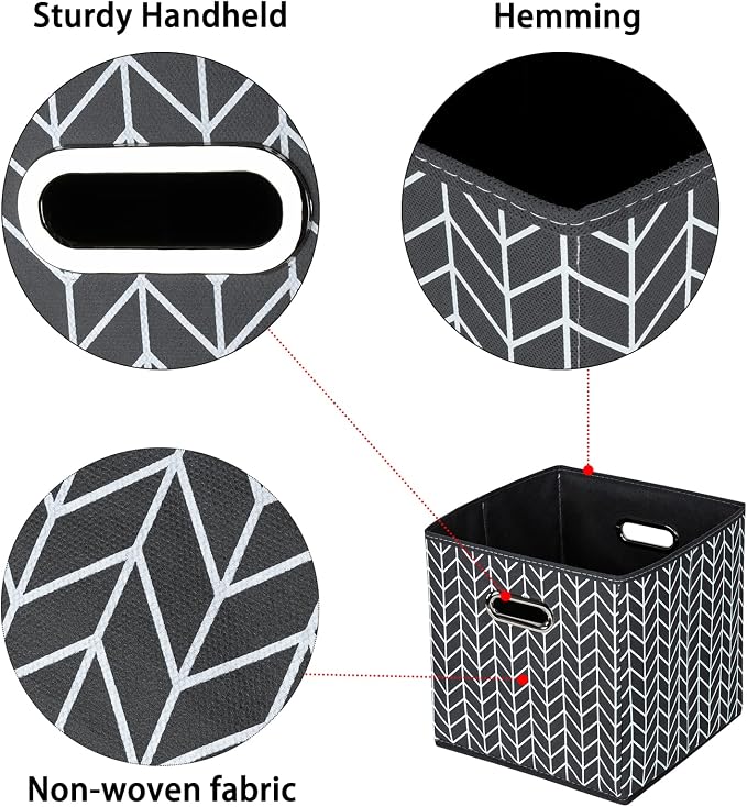 Black Foldable Storage Cubes Bins , Fabric Storage Box Cubes Organizer Baskets with Dual Handles for Home Organizer (Grey Wave)