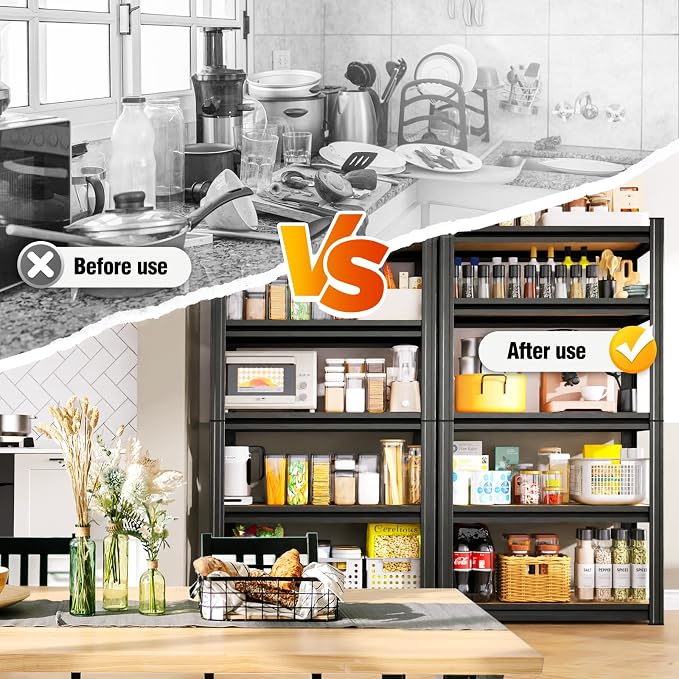 71.2" H Garage Shelving Heavy Duty Storage Shelves, Metal Adjustable Shelving Unit, Utility Garage Organizer Shelf for Basement, Pantry, Kitchen, Warehouse, 71.2" Hx28 Wx12 D, Black