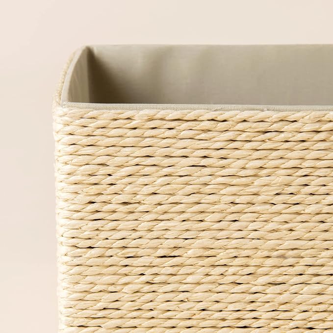 LA JOLIE MUSE Bathroom Basket Organizers, Paper Rope Storage, Beige 4 Pack | Stackable, Sturdy Lined Woven Basket, Organizer for Toilet Paper, Laundry Room Essentials, Shelves and Nightstand Drawers