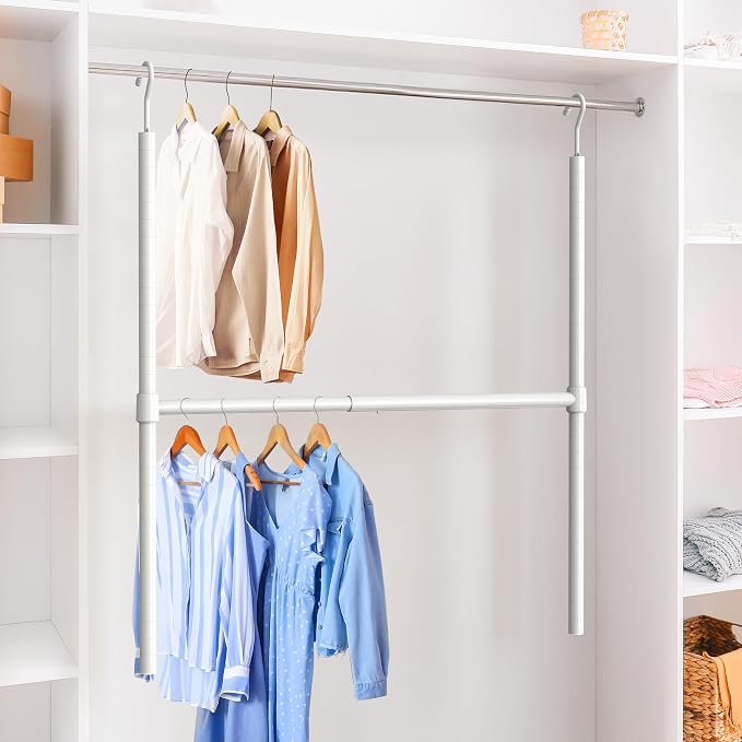 Simple Houseware Adjustable Closet Hanging Rod, White