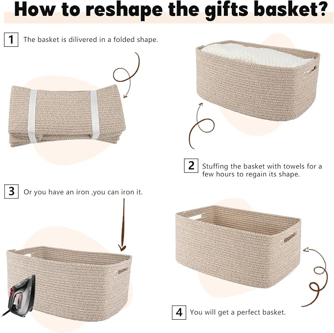 OIAHOMY Storage Basket for Shelves, Closet Cube Storage Bins Baskets for Clothes Blanket Towels, Baby Nursery, Toy Baskets Box, Woven Rope Basket, 17.72 * 12.99 * 7.87 IN, 2 Packs Brown