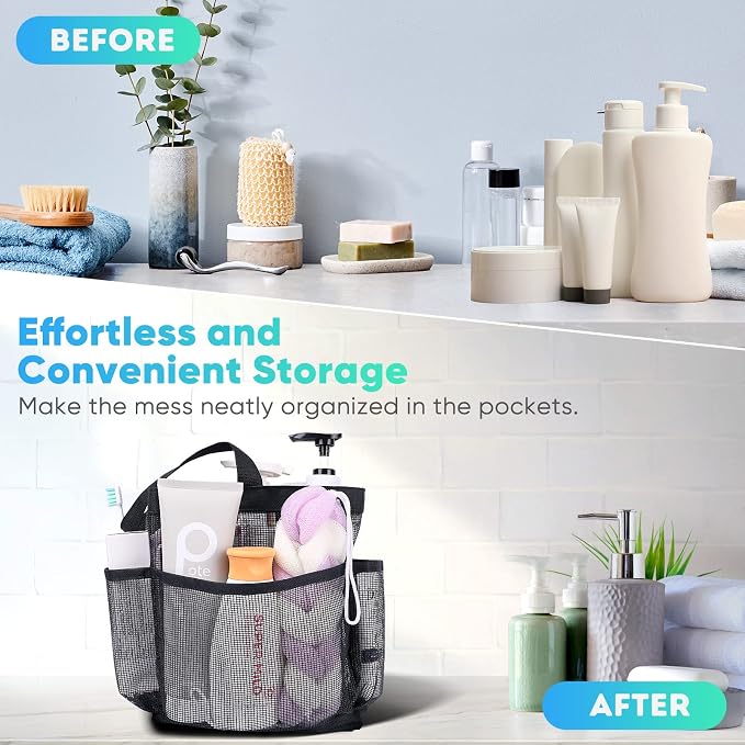 EUDELE Mesh Shower Caddy Portable for College Dorm Room Essentials, Shower Caddy Dorm with 9-Pocket Large Capacity for Beach, Swimming, Gym, Camping, Travel essentials