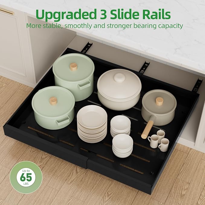 PAKETA 4 Pack Expandable Pull Out Cabinet Organizer,21" Deep | Pull Out Drawers for Cabinets with width from 15" to 26",Sliding Drawers for Cabinets with Upgrade 3 Slide Rails,hold 65 lbs