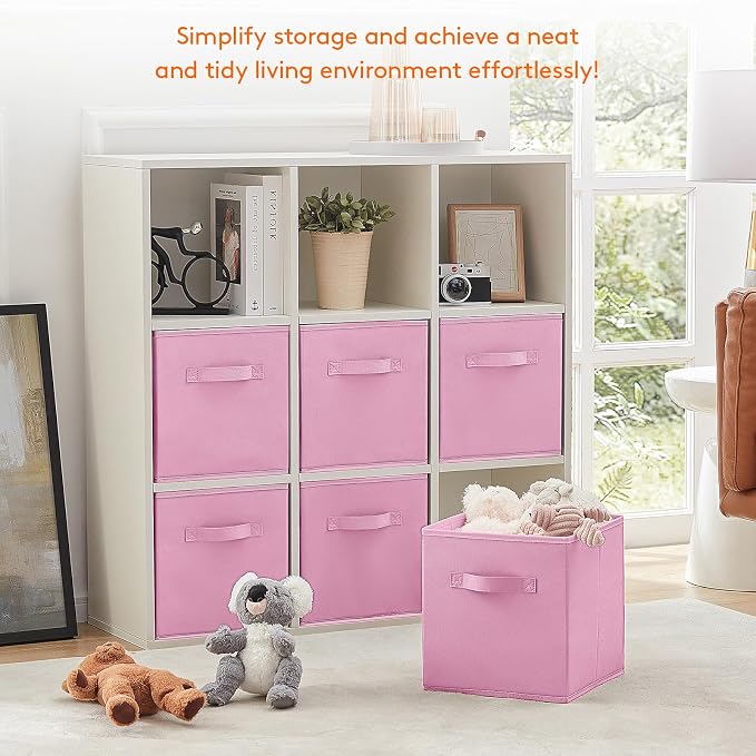 Lifewit Storage Cubes, Foldable Decorative Fabric Storage Baskets for Organizing Home Organizers with Handles for Shelves, Closet, 11 Inch Bins, 18L Pink, 6 Packs