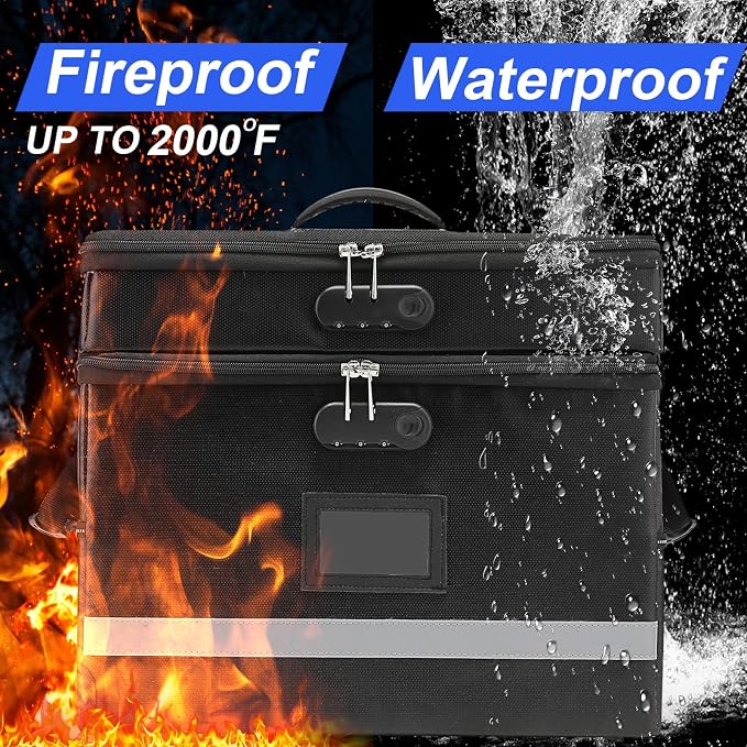 EXLIFBAG 2 Layer File Box with Lock, Portable Document Organizer Box with Handle, Fireproof File Box for Home Office, Legal File Organizer Storage