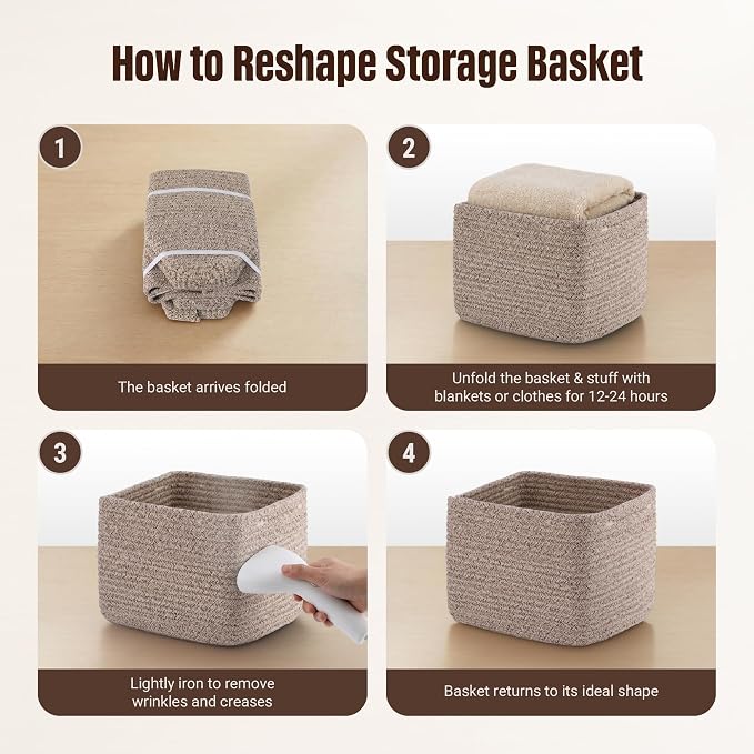 5-Pack Storage Cubes Woven Rope Baskets, 2 Sizes Organizer Bins | Ideal for Closet, Shelf, Bookshelf, Nursery, Changing Table, Cube Storage Bins, Storage Baskets for Bathroom Toy & Home