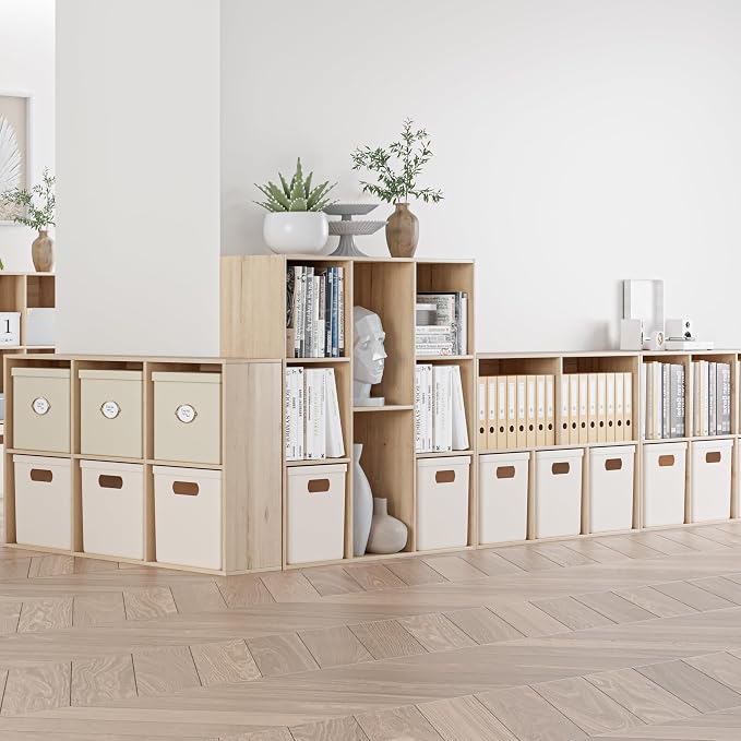 VDNEND Wooden Cube Storage Organizer with Closed Back Panel, 11in Cube Shelf Opening, Bookshelf, Display Shelf,Closet Cabinet for Home and Office (White Oak, 8-Cube 35.98L*9.45W*35.91H)