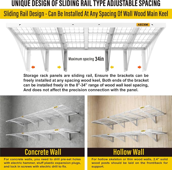 Aecxm 2x3ft 4Pack Wire Shelving Unit Heavy Duty Garage Storage Shelves Wall Mounted White 1120lbs Load Capacity(24-inch-by-36-inch)
