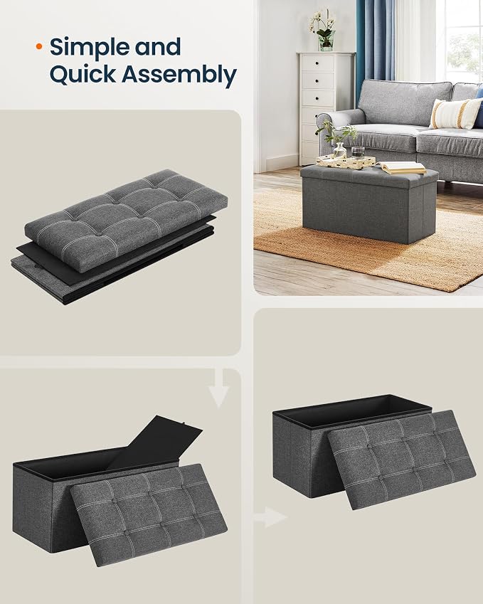 SONGMICS Home Storage Ottoman, 21 Gallons End of Bed Bench, 15.2 x 30.2 x 15.2 Inches, for Bedroom, Entryway, Living Room, Dark Gray