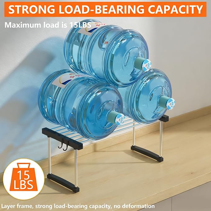 BLULEE Expandable Under Sink Organizer, No-Drill Adjustable Shelf | Custom fit around pipes cabinet rack for bathroom vanity and kitchen pantry, supporting heavy laundry supplies.