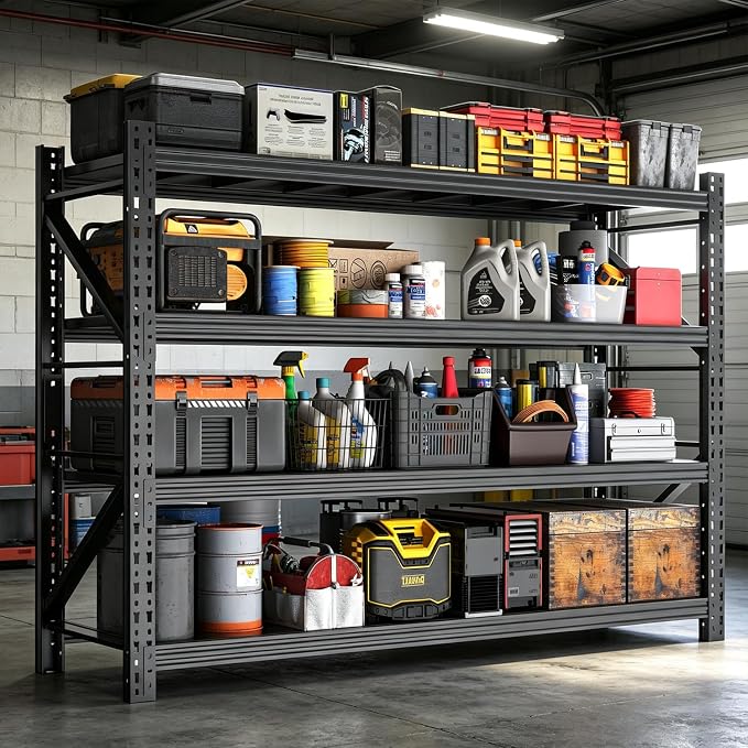 Garage Storage Shelves,73" H*48" W*22.4" D Heavy Duty | 4-Tier Metal Shelving Unit with Adjustable Shelves Industrial Garage Shelving for Garage Organization & Warehouse Storage