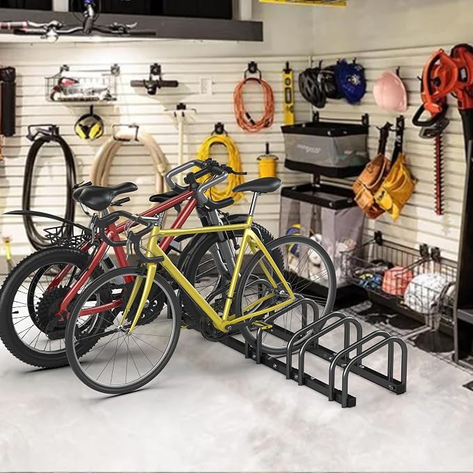 Bike Storage Rack for Garage, 5 Bikes Floor Bike Stand, Bicycle Parking Holder Stand for Indoor/Outdoor, Fit 22-28" Wheel Tire Width 2.1"