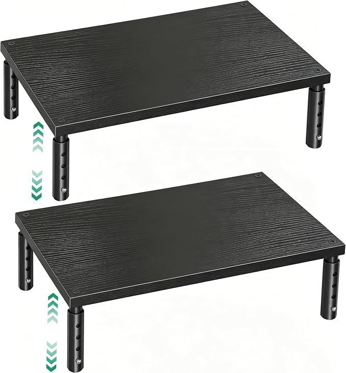 Desk Organizers and Accessories, Adjustable Computer Monitor Stand Riser, Laptop Stand for Desk, Office Desk Accessories & Workspace Organizers for Home Office, Black-2P