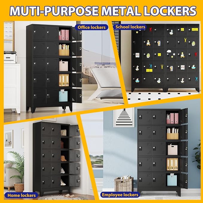 PAOFIN Metal Storage Lockers for Employees with Lock,Metal Storage Locker with 15 Doors for School Garage Office Gym Bedroom,Assembly Required,15 Door Black