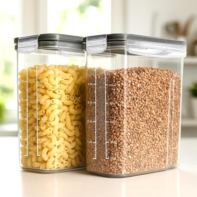 Utopia Kitchen Cereal Containers Storage Set – 2 Pack 4L(135.2 oz) Airtight Food Storage Containers with Lids, BPA-Free Cereal Dispensers for Pantry Organization and Storage (Clear)