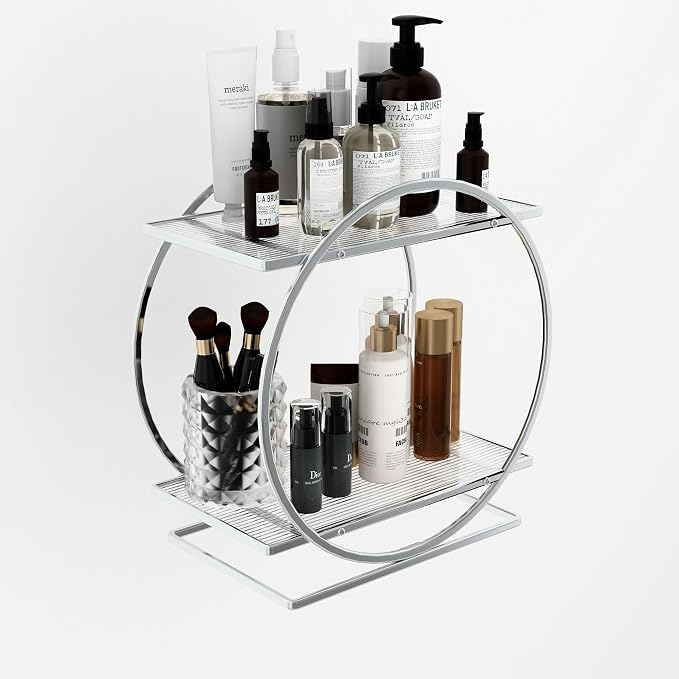 Makeup Perfume Organizer, Sliver 2-Tier Bathroom Counter Organizer | Bathroom Countertop Shelf Organizer, Makeup Organizer for Vanity, Perfume Stand for Dresser, Skincare Storage Make Up Holder