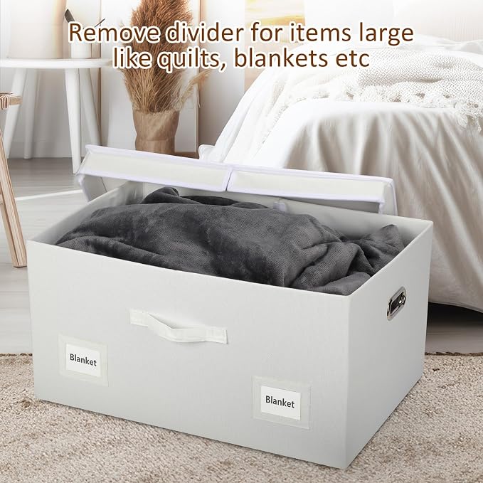 Graciadeco 75 Quarts Extra Large Decorative Storage Bins with Lids, 1 Pack White Collapsible Storage Bins with Lids, Stackable Storage Bins Decorative Box Storage With Lid Extra Large | 75 Quarts 1 Pack White Collapsible Stackable Linen Fabric 4 Handle...