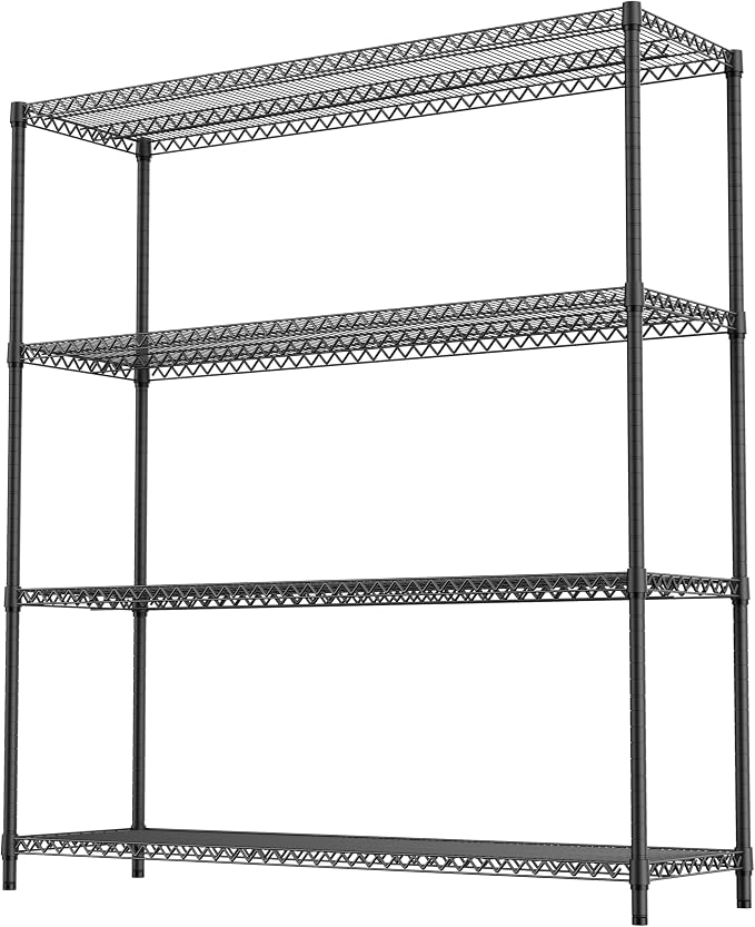 M MZG 2800LBS 59" W 4 Tiers Storage Shelves Load, Metal Shelving Wire Metal Shelving Unit Shelves for Storage Adjustable Garage Shelving for Pantry Kitchen Garage Black 17.7" D x 59.1" W x 70.4" H