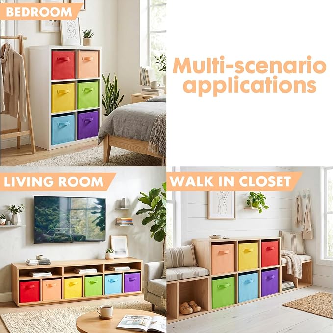 ShellKingdom Storage Bins, Foldable Fabric Storage Cubes And Cloth Storage | Storage Organizer For Closet And Toys, 10.5x10.5x11 INCH, 6 Pack (Multi Colors)