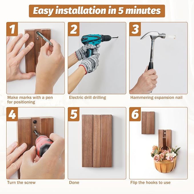 Wood Wall Hooks for Bathroom | 2Pack Foldable Coat Hooks for Rustic Hanging Towels Bags Coats, Space Saving Minimalist Design for Aesthetic Homeowner