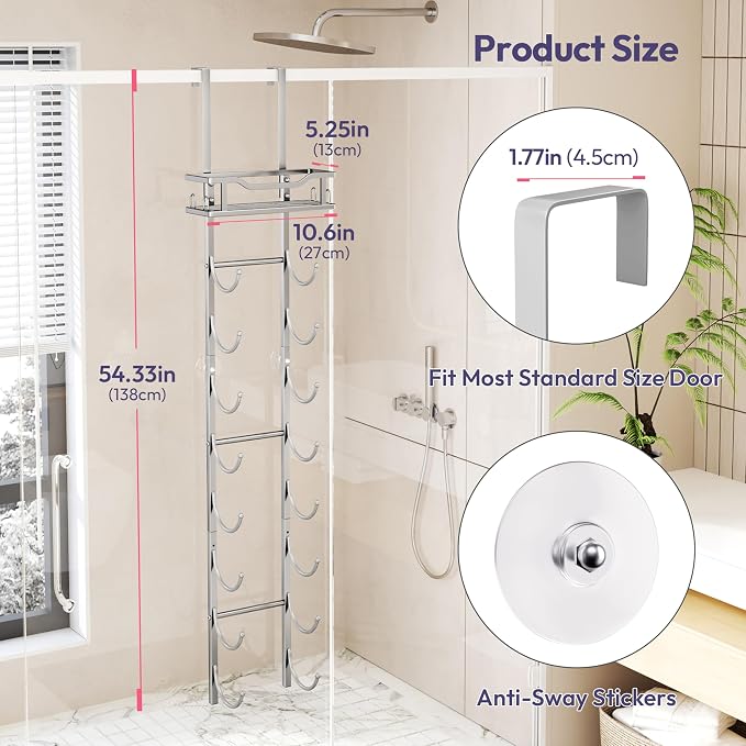 SWTYMIKI Over the Door Towel Rack - 9 Tier Towel Racks for Bathroom Wall Mounted, Towel Holder with Shelf, Hanging Rolled Towel Storage Organizer for Small Bathroom, Camper, RV, Sliver