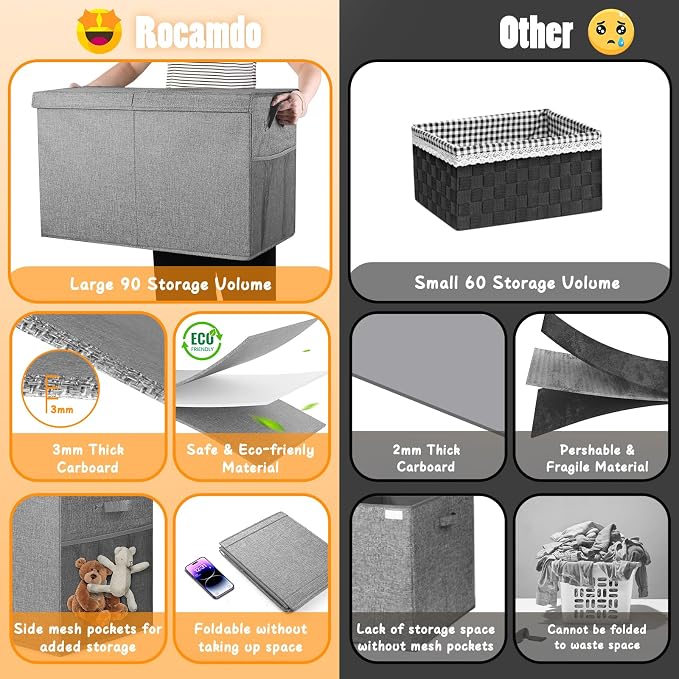 Large Toy Storage Box with Lid & Dividers, Collapsible Kids Toy Chest, Gray | Toy Box for Boys, Girls, Nursery, Bedroom, Living Room, Playroom, 25 x 13 x 16 inches