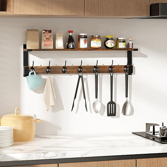 Oraich Wall Hooks with Shelf, 28.7 Inch Coat Rack Wall Mount with Hook for Coat Backpack Key Clothes Hanger, Wall Floating Shelf Hanging in Entryway, Living Room, Bathroom, Bedroom, Kitchen
